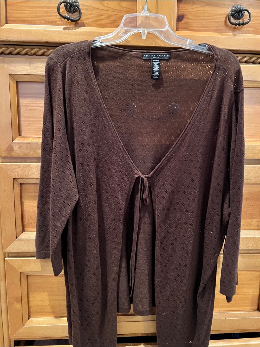 Apostrophe Chocolate Brown Tie-Front Open Cardigan Sz 16-18w